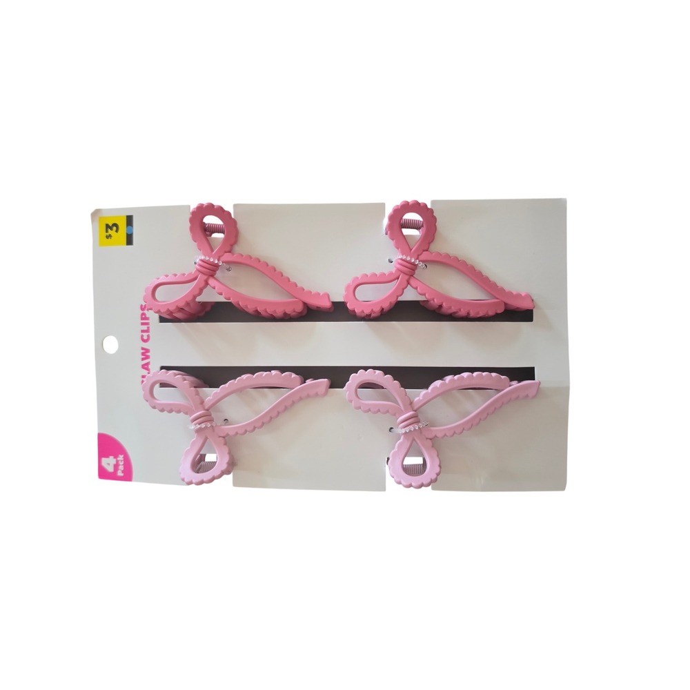 4 Pack Pink Bow Claw Clips Matte Scalloped Hair Accessories Coquette Style New